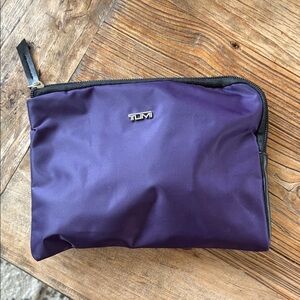 Tumi Purple Nylon Cosmetic Pouch with Metal Logo